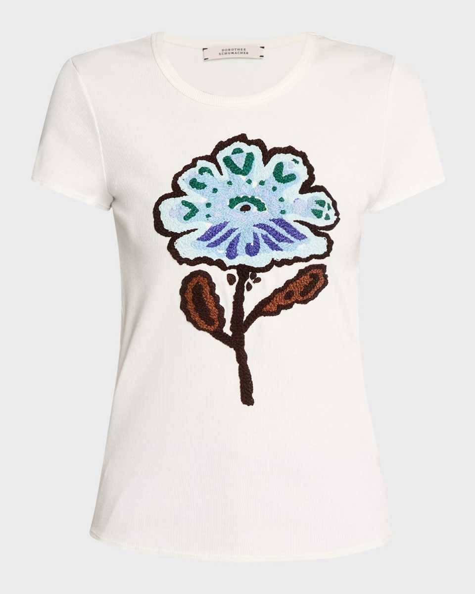 Powerful Flower Embroidered Crewneck Shirt